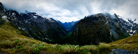 Milford Track: view towards Clinton Valley from Mackinnon Pass